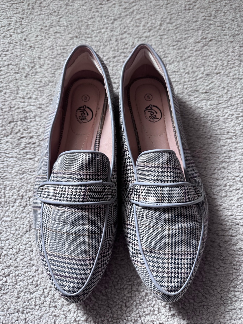 Trary Gray Plaid Pointed-Toe Loafers